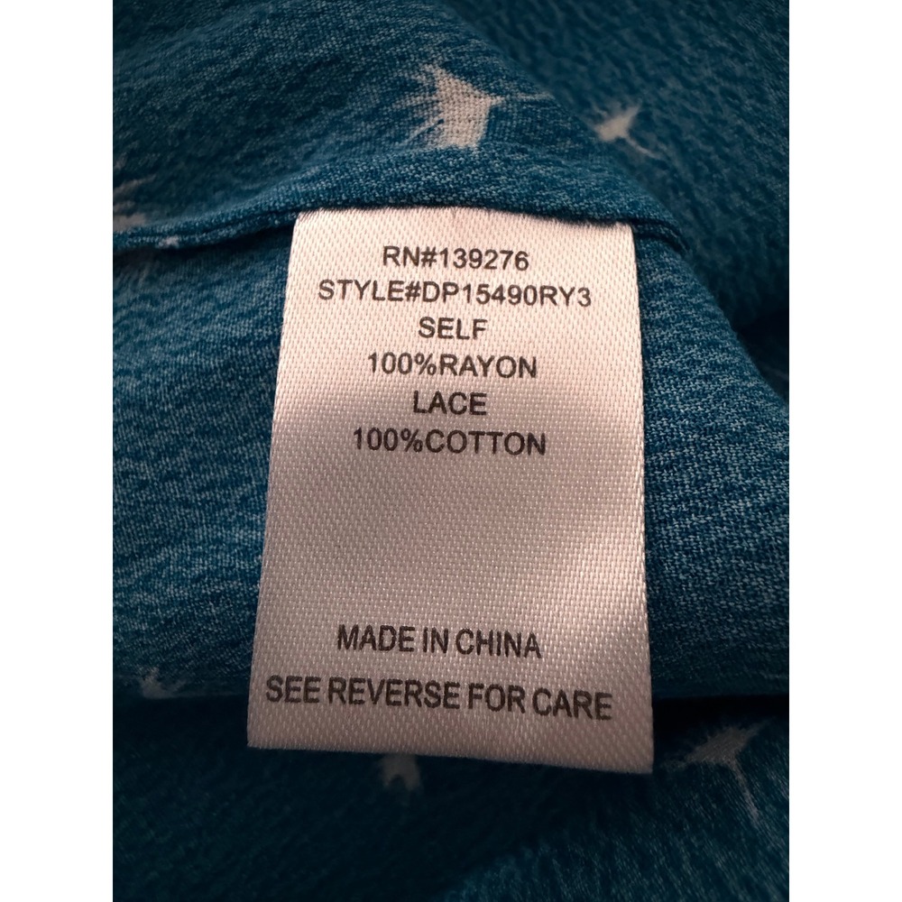Daniel Rainn Teal Blue Dandelion Print Crochet Lace Cap Sleeve Blouse DP15490RY3 - Picture 8 of 9